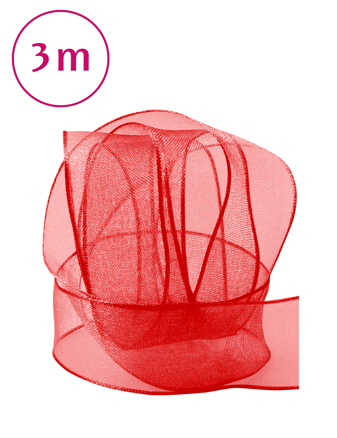 Band Chiffon / Draht / hochrot 3m 25mm