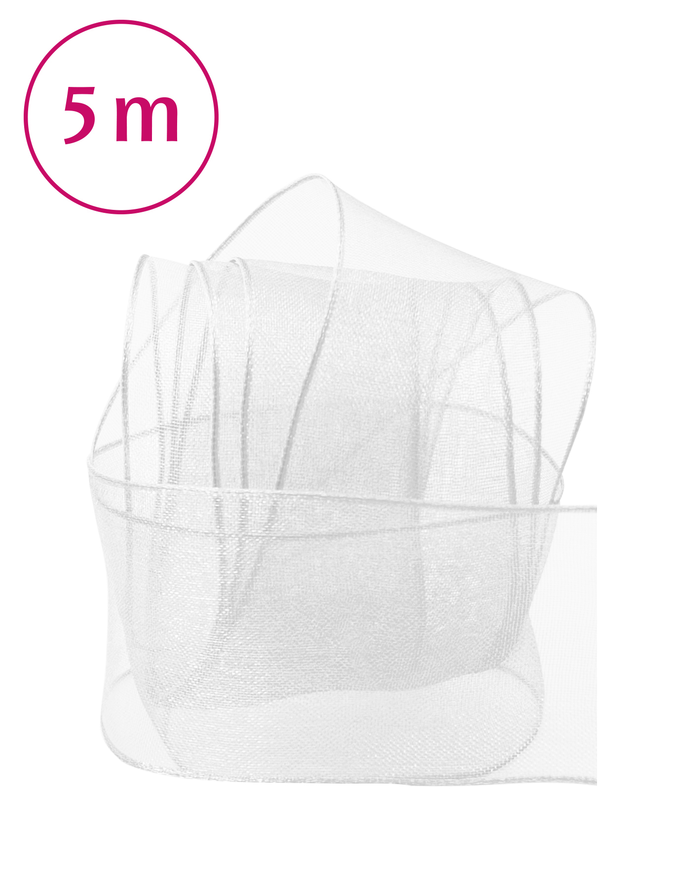 Band Chiffon/ Draht / 5m 40mm weiss