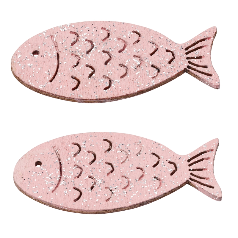 Fische mit Glimmer, 40mm, 6St. rosenholz
