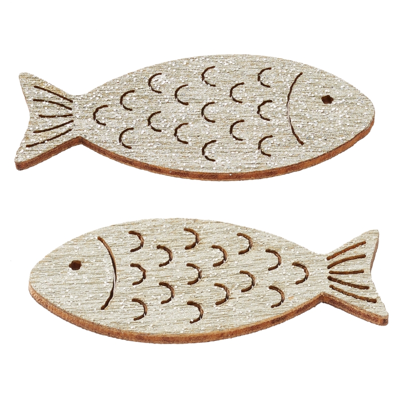 Fische mit Glimmer, 40mm, 6St. silber