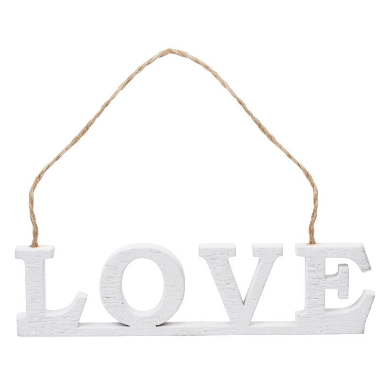 Holz-Schild Love, 9, 5cm, weiss 5St