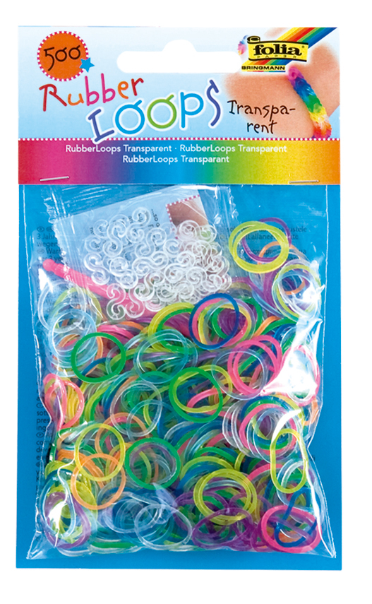 Rubber Loops  500St. TRANSPARENT inkl 25 S-Klipse /H&#228;kelnadel