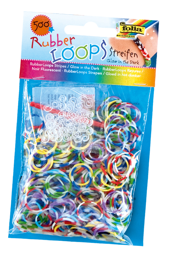 Rubber Loops Streifen/glow 500St.inkl 25 S-Klipse /H&#228;kelnadel
