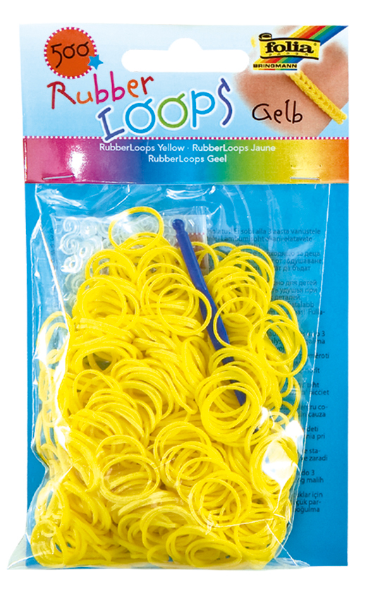 Rubber Loops GELB 500St. inkl 25 S-Klipse /H&#228;kelnadel