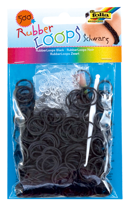 Rubber Loops SCHWARZ 500St. inkl 25 S-Klipse /H&#228;kelnadel