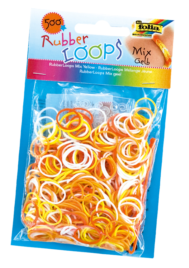 Rubber Loops MIX GELB 500St. inkl 25 S-Klipse /H&#228;kelnadel