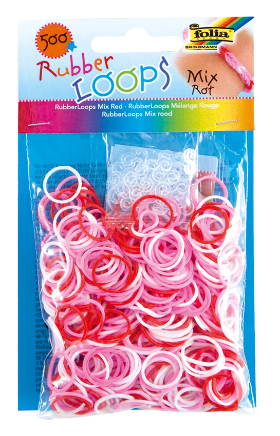 Rubber Loops MIX ROT 500St. inkl 25 S-Klipse /H&#228;kelnadel