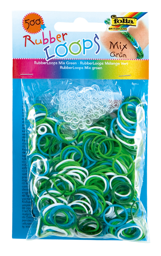 Rubber Loops MIX GR&#220;N 500St. inkl 25 S-Klipse /H&#228;kelnadel