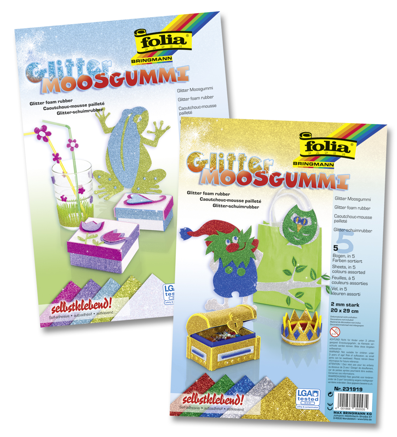 Glitter-MoosgummiI Basic A4, 2mm 5Bg. sortiert selbstklebend