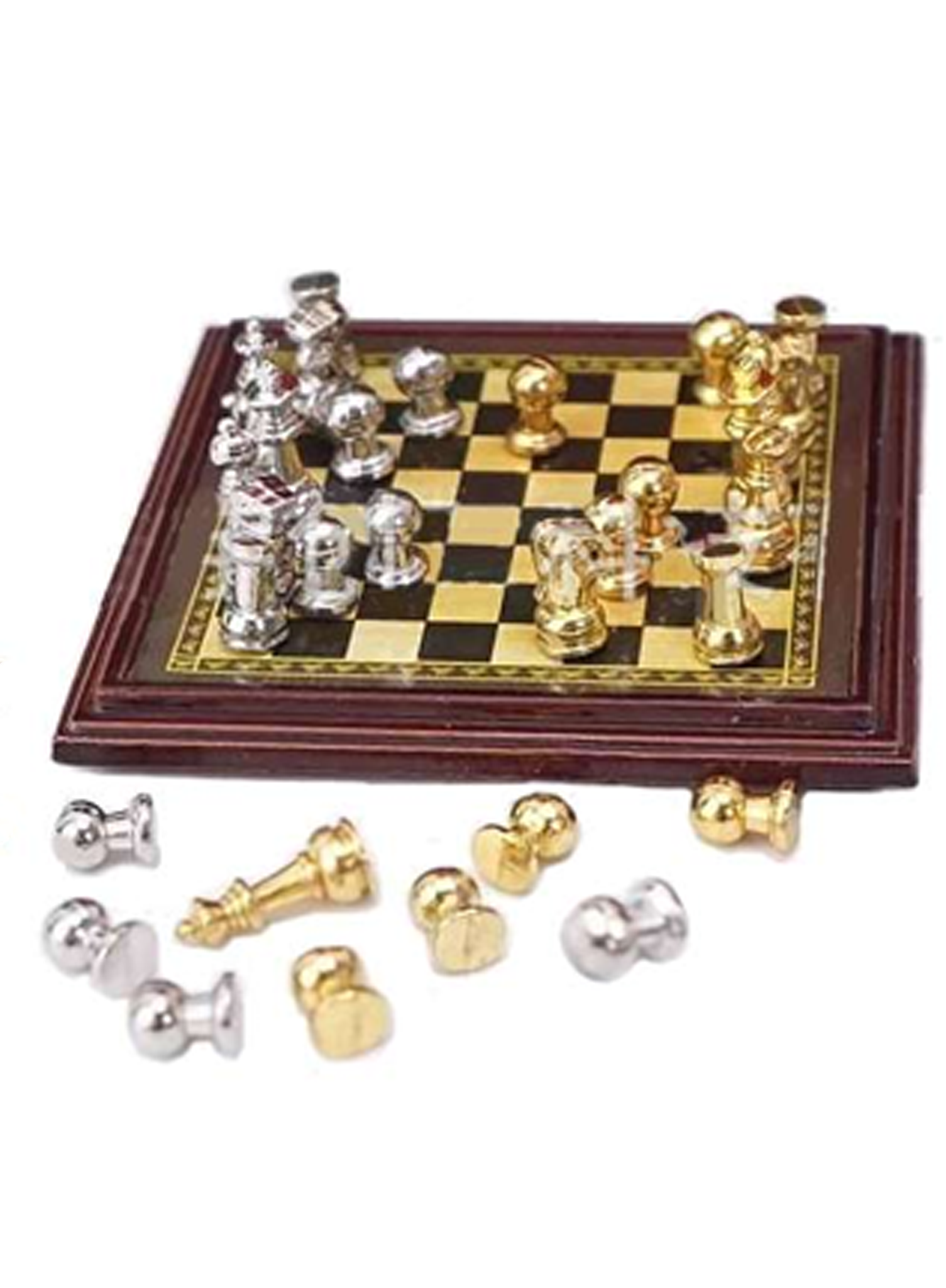 Schachbrett mit Figuren und Schublade 4,7x4,7cm