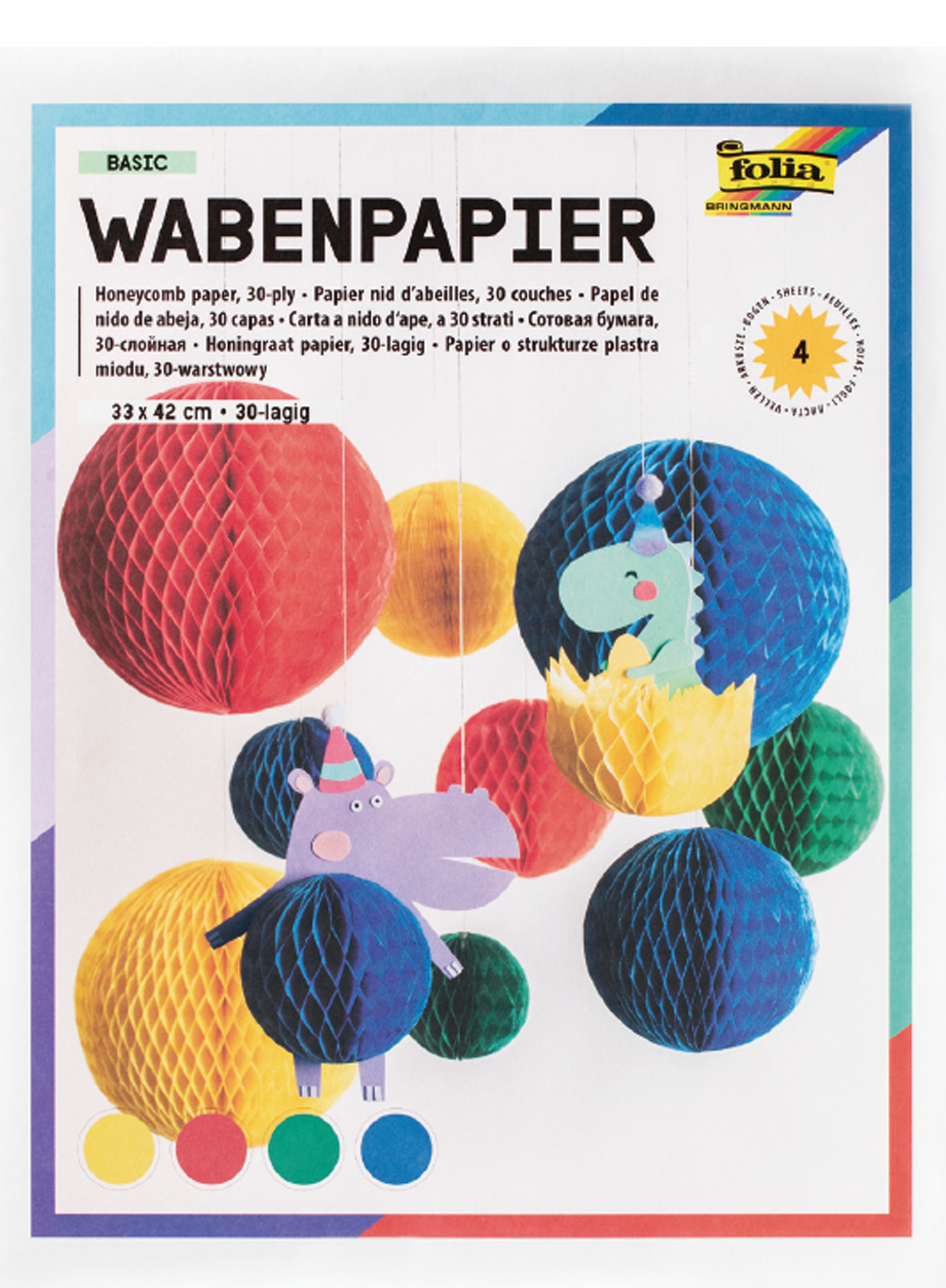 Wabenpapier Basic klein 4 Bogen, 30-lagig, 21 x 33 cm