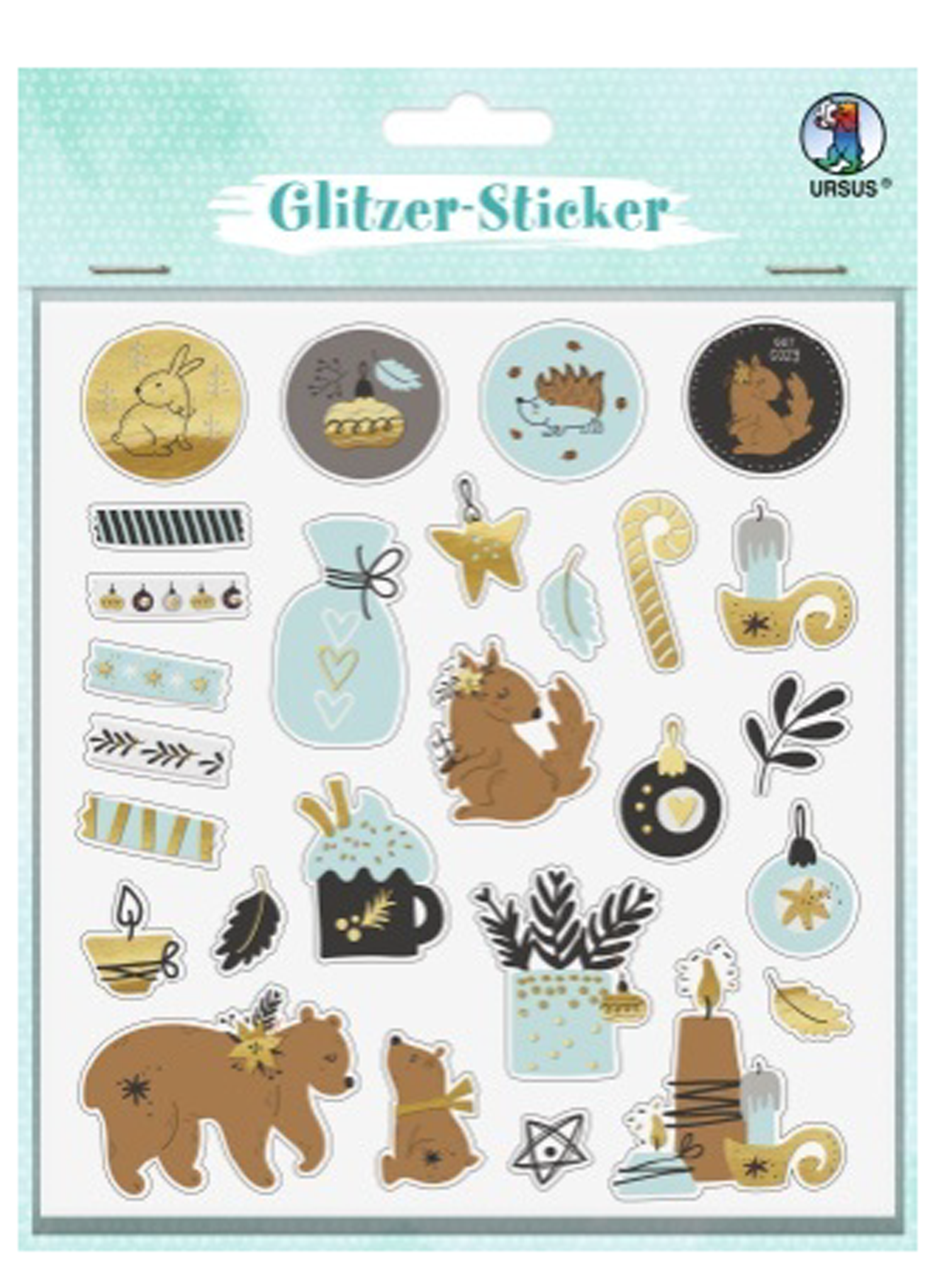 Glitzer-Sticker, Winter 4 Stickerbögen, 15 x 16,5 cm