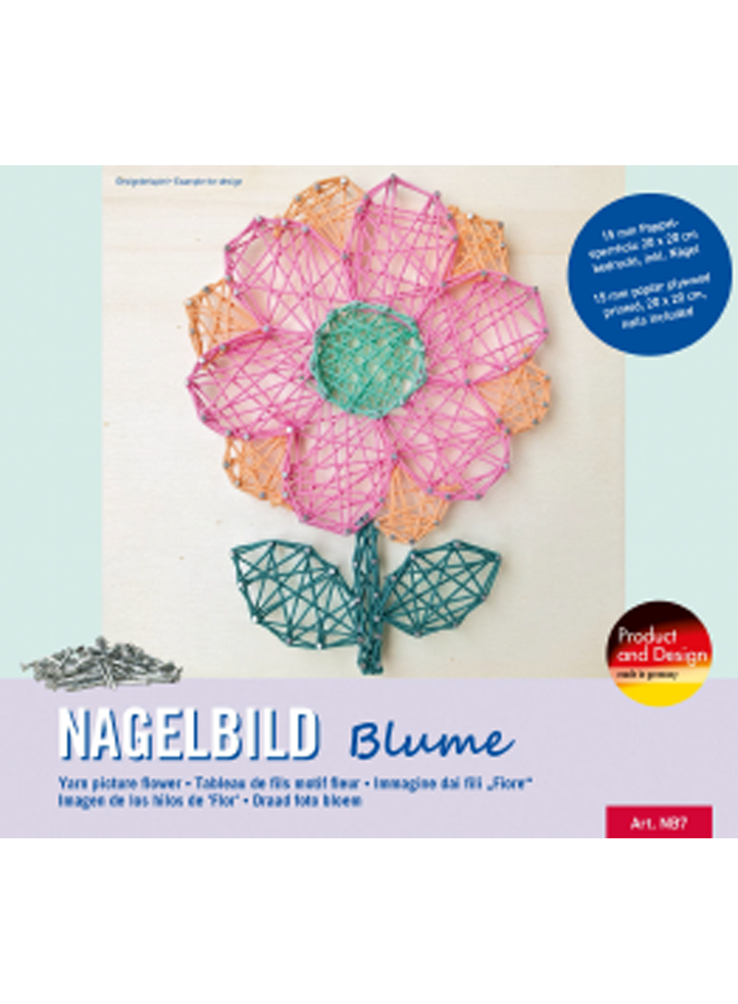 Nagel-Set Blumen inkl. Garn, Hammer, N&#228;gel 20x20cm