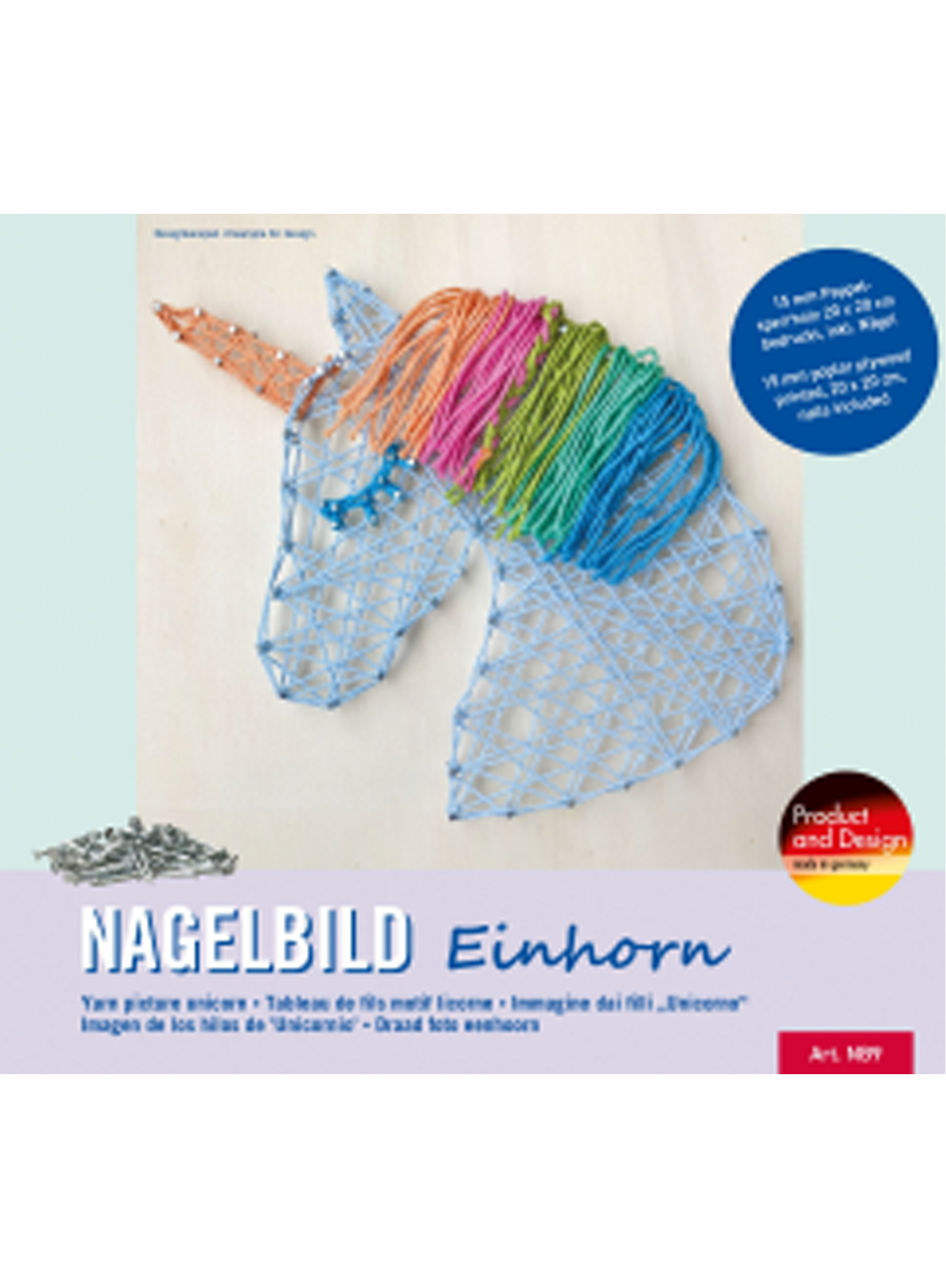 Nagel-Set Einhorn inkl. Garn, Hammer, N&#228;gel 20x20cm