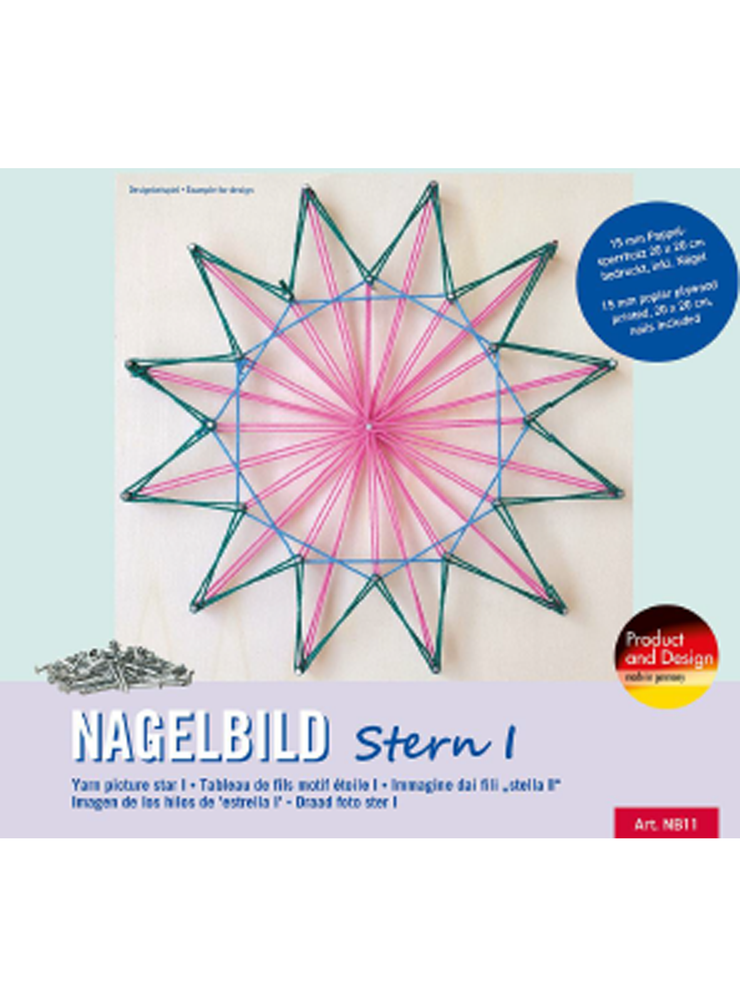 Nagel-Set Stern 1 inkl. Garn, Hammer, N&#228;gel 20x20cm