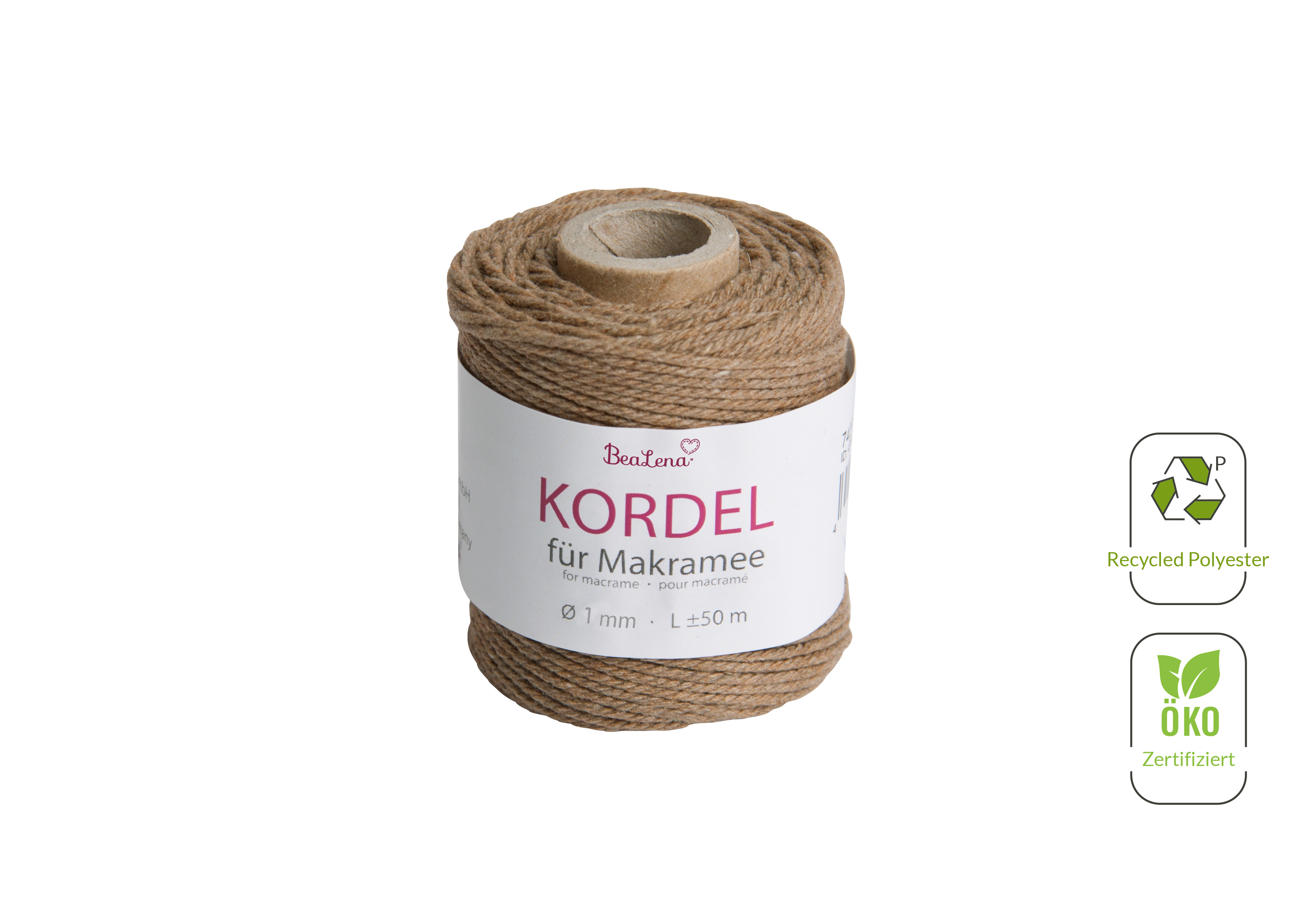 Kordel hellbraun  / Makramee 1 mm 50m