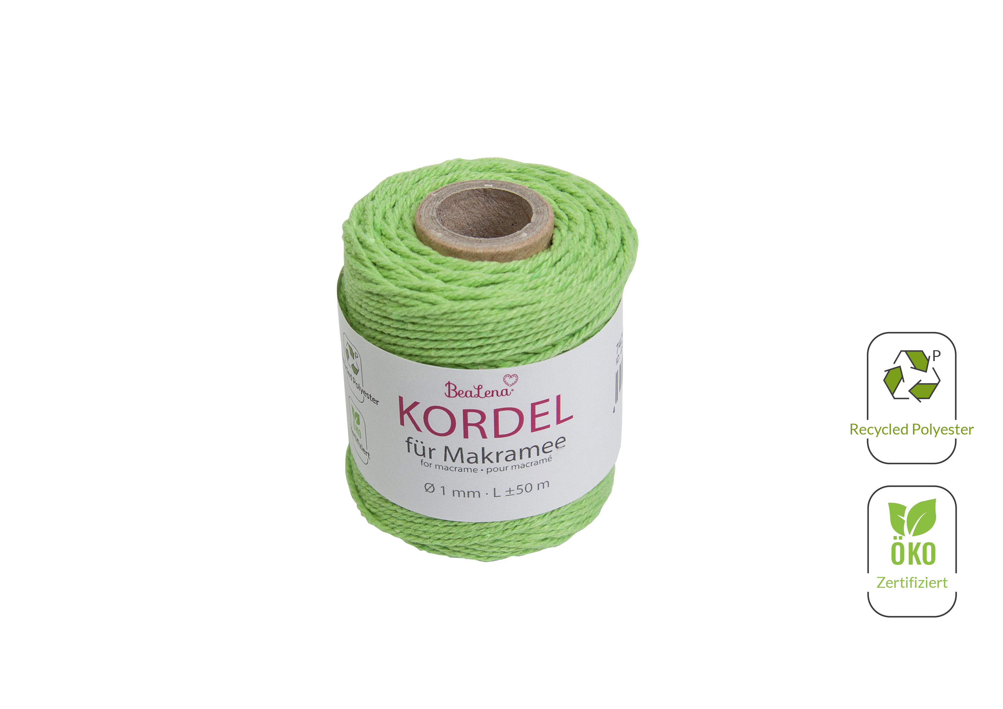 Kordel hellgr&#252;n  / Makramee 1 mm 50m