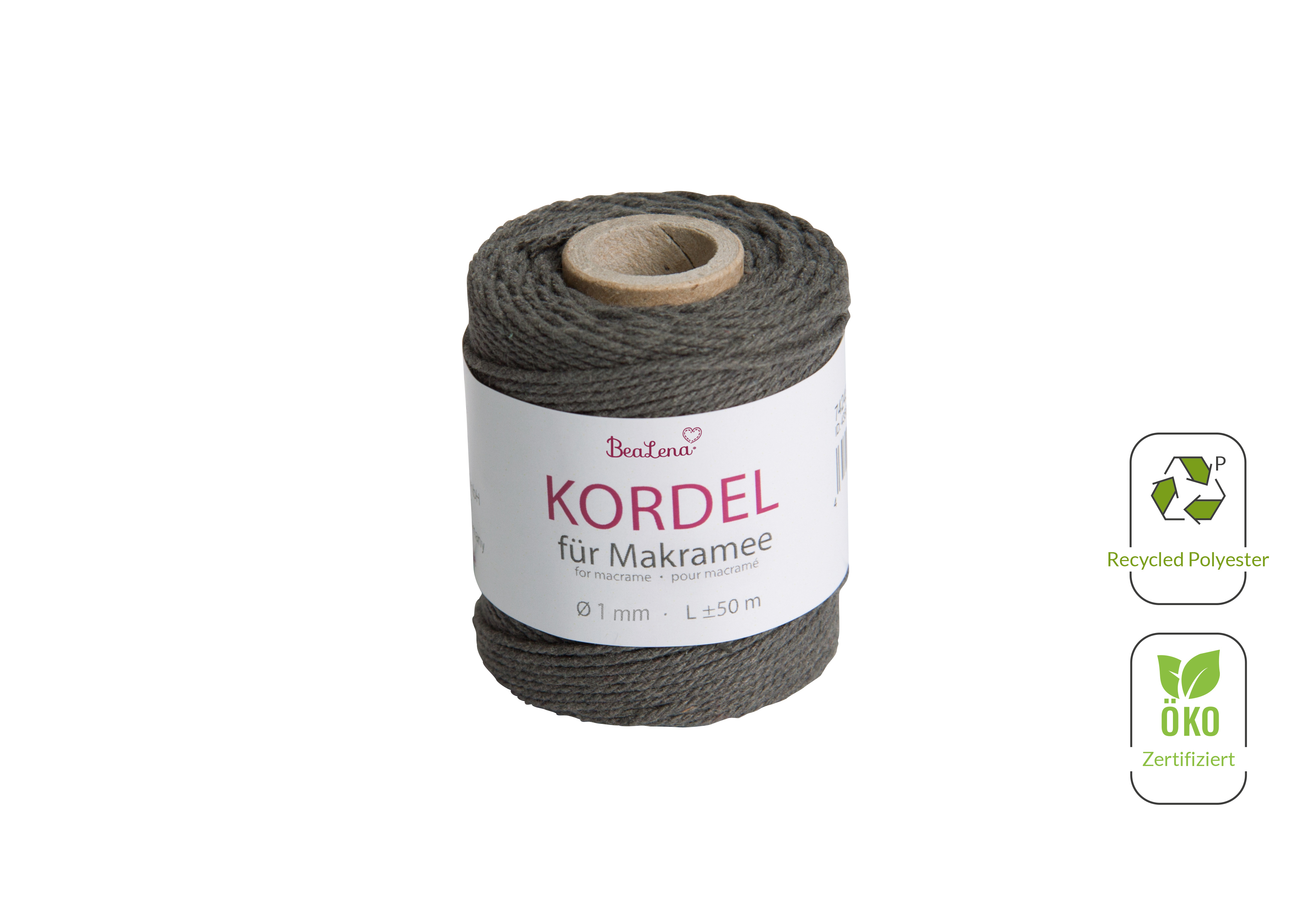 Kordel anthrazit  / Makramee 1 mm 50m