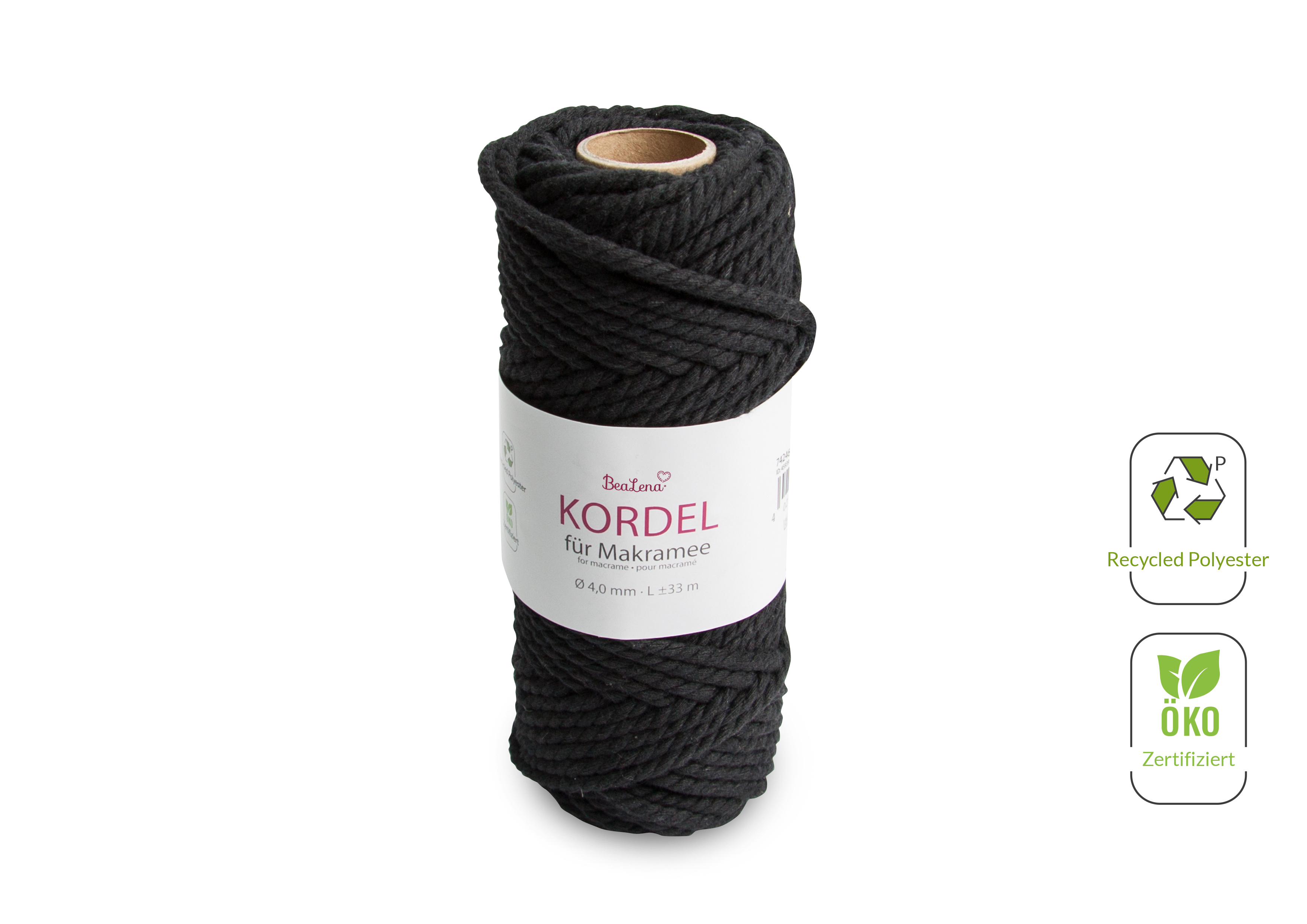 Kordel schwarz  / Makramee 4 mm 33m