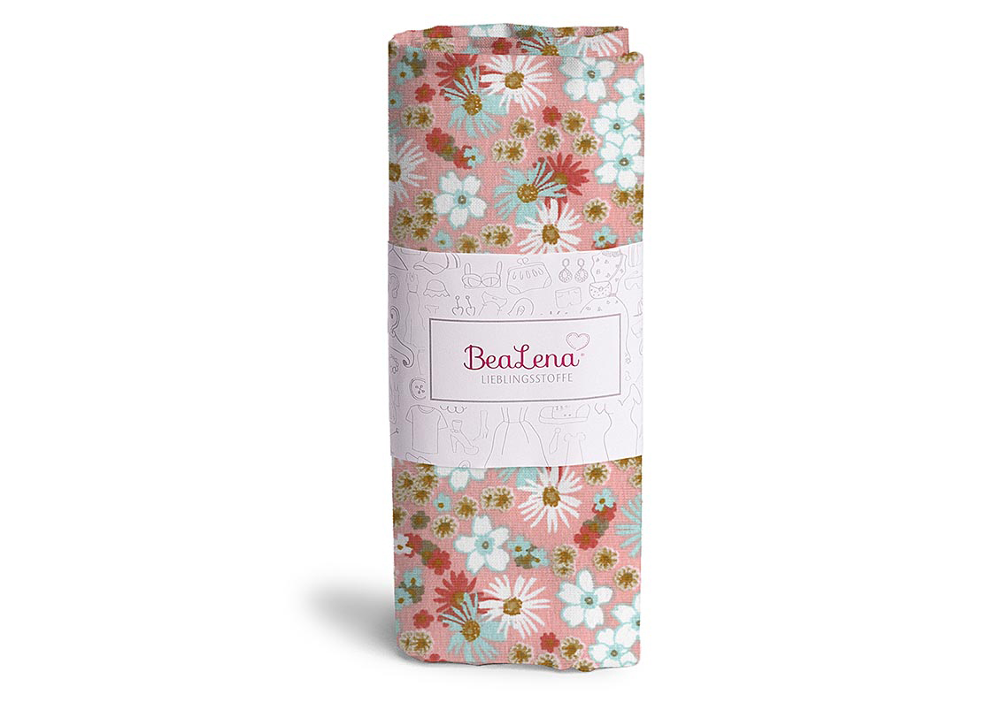 Stoff rose Blumen 70 x 50 cm