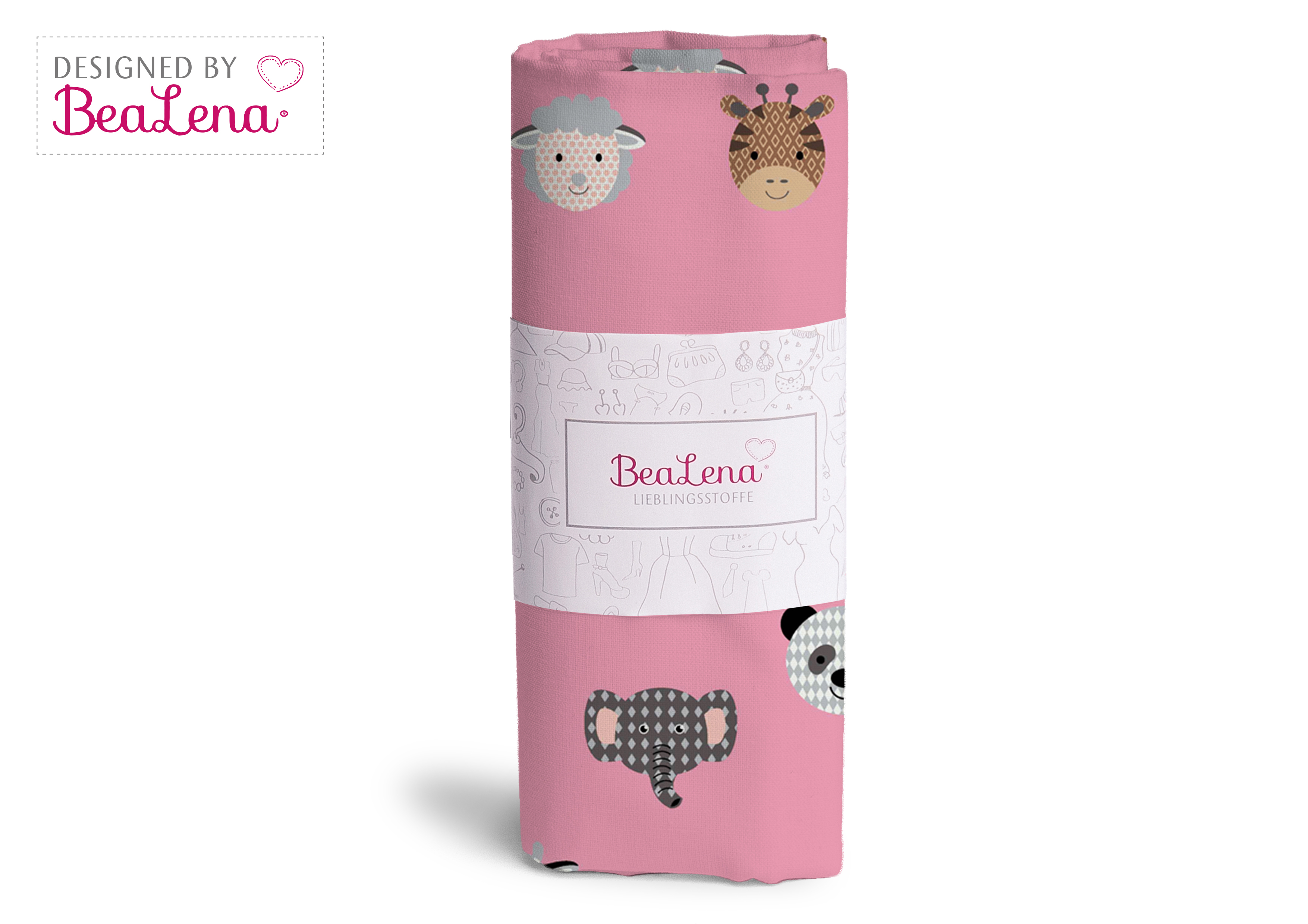 Stoff rose Tiere 70 x 50 cm