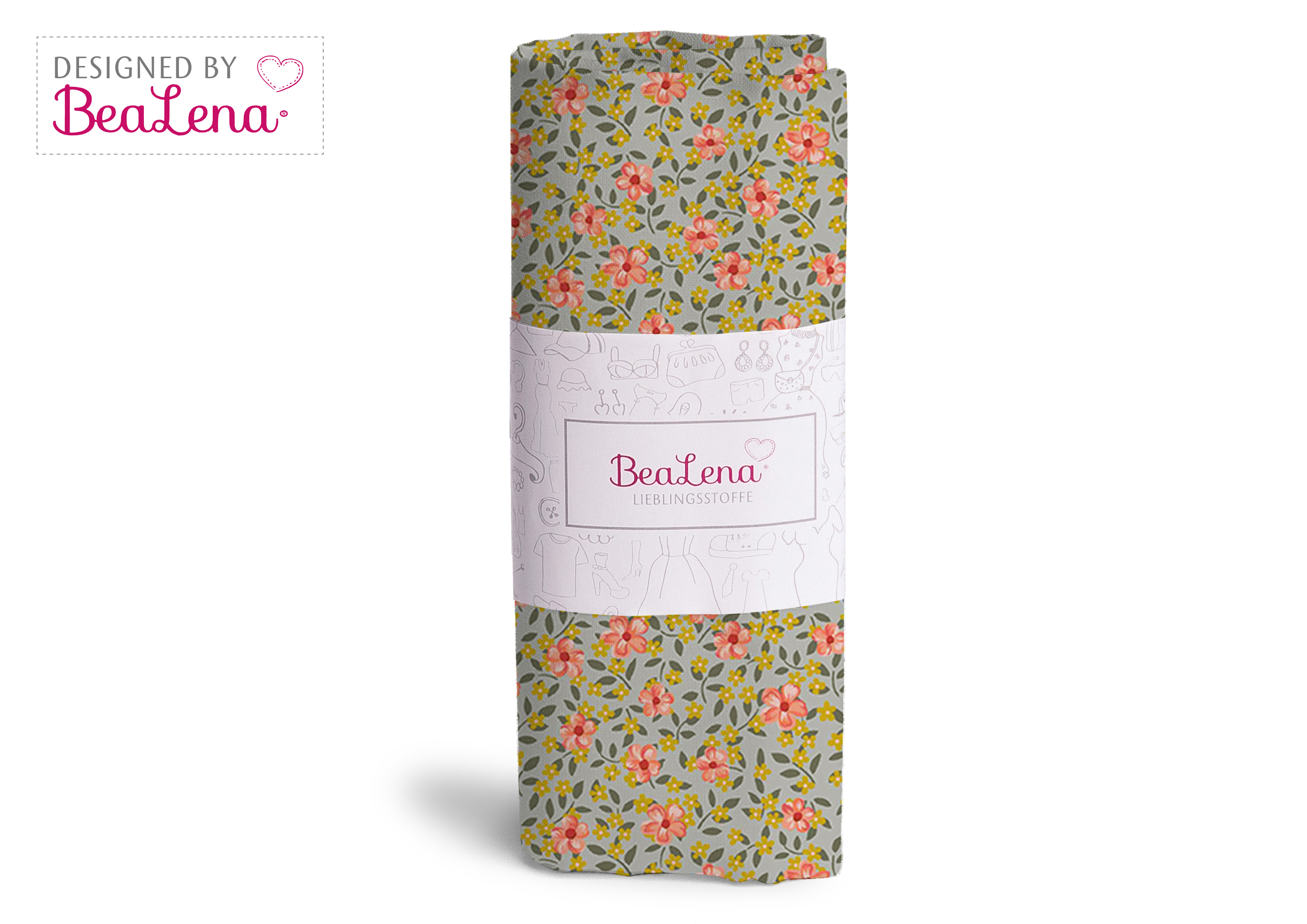 Stoff hellgrau Blumen 70 x 50 cm