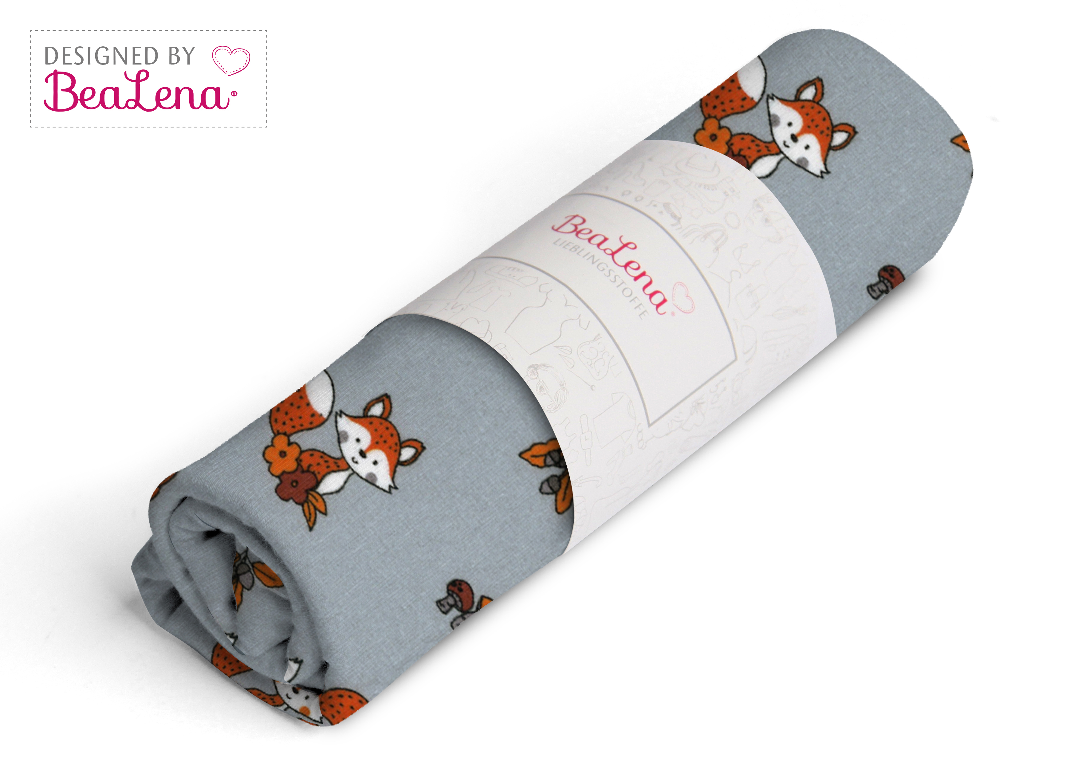 Stoff platingrau Fuchs 70 x 100 cm