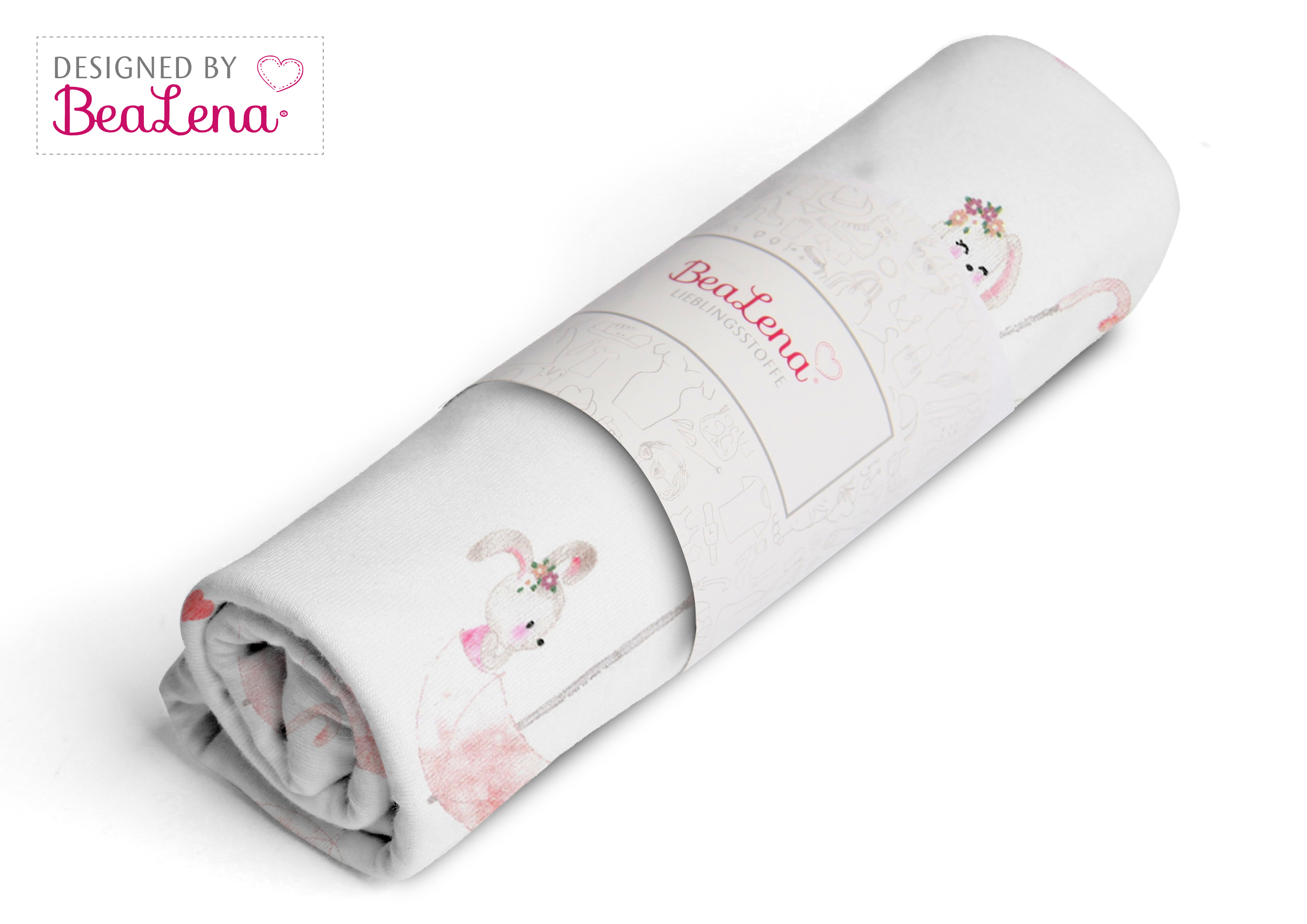 Stoff weiss Motive 68 x 100 cm