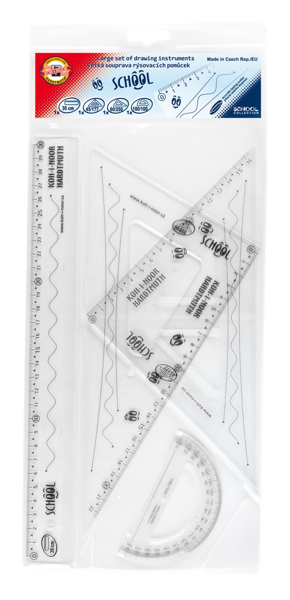 Geometrie- Set  Gro&#223; / 30 cm Lineal   4 Teile &quot; SCHOOL &quot;  , Transparent