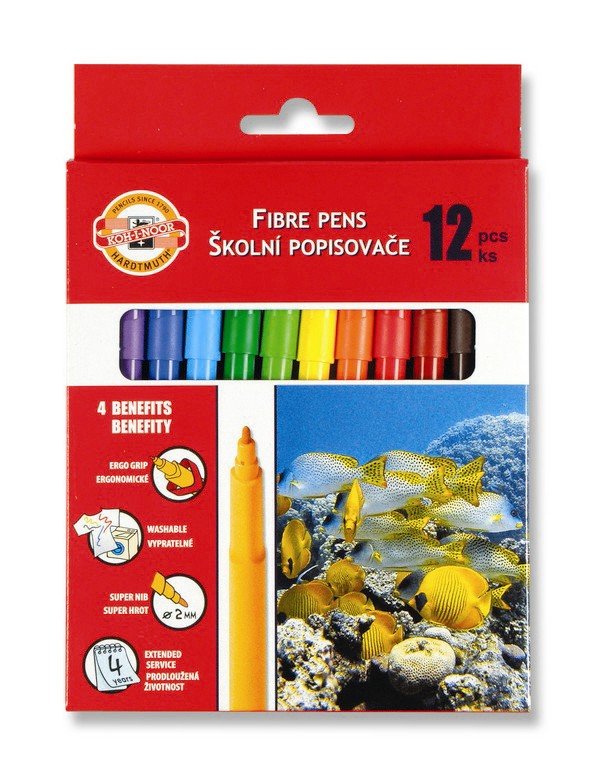 Fasermaler &quot; Fisch&quot;   12er Set mit einer 2 mm Spitze , im Papp- Etui