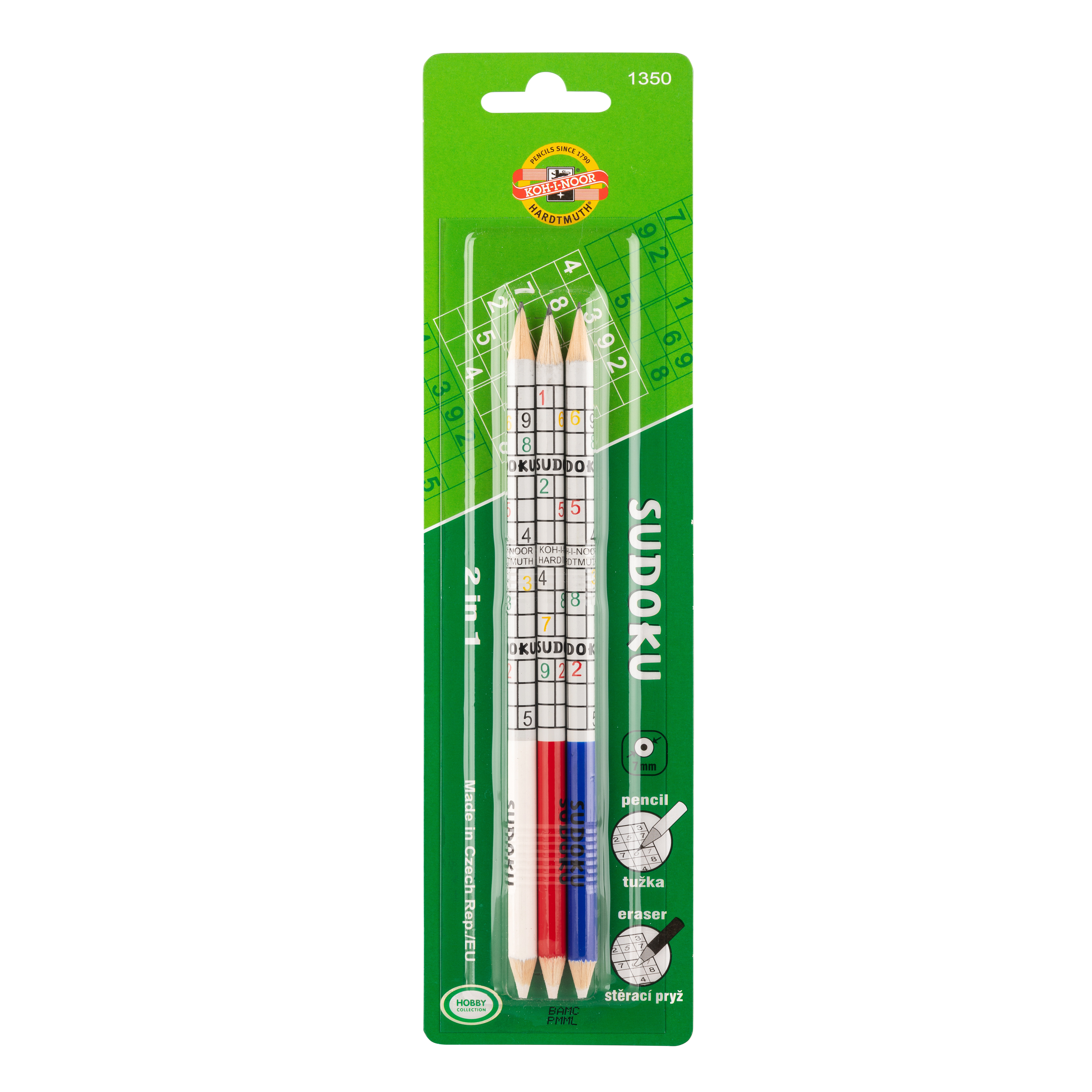 Sudoku- Bleistifte mit Radiergummi - Gradation 2 B - 3er Set, im Blister