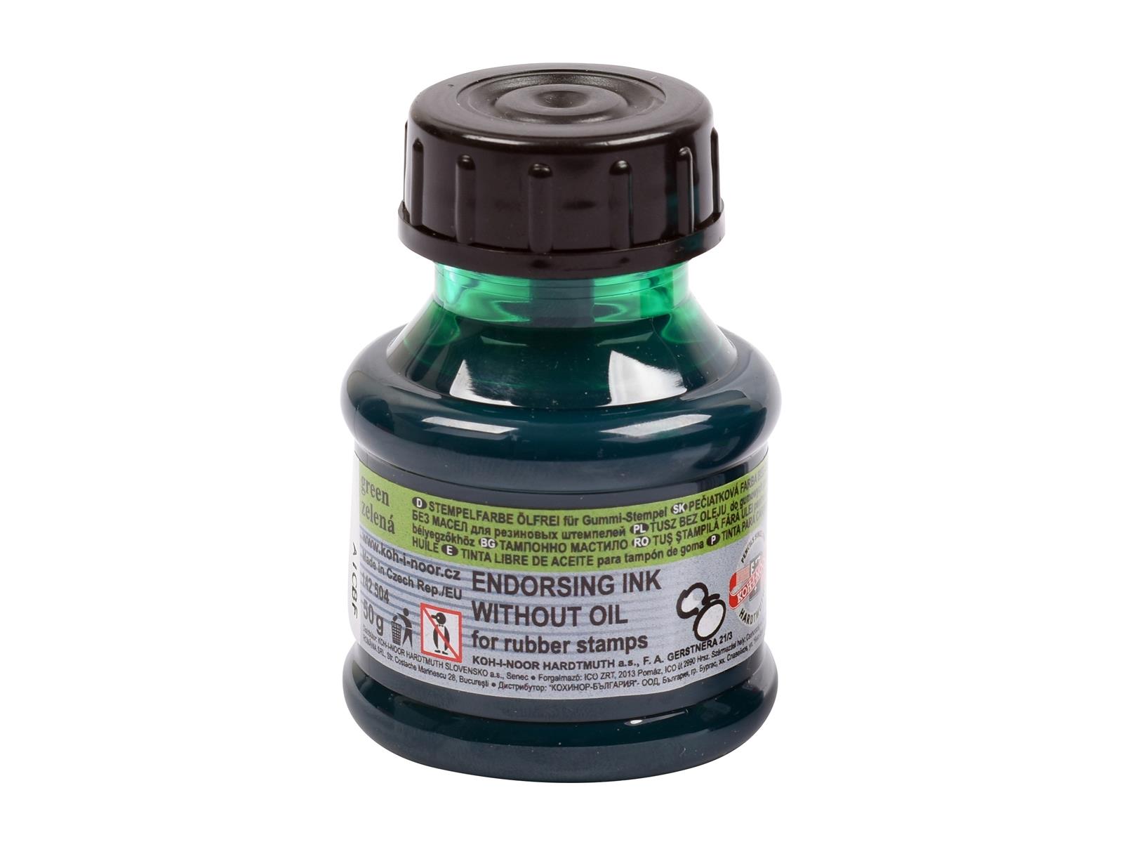 Stempelfarbe &quot; KOH-I-NOOR &quot; - gr&#252;n - ,  ”lfrei / 50  ml PVC - Flasche