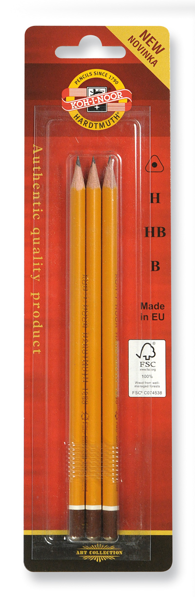 Graphitstifte ergonomisch, FSC 100% -   Gradation H, HB, B -  im 3er Blister