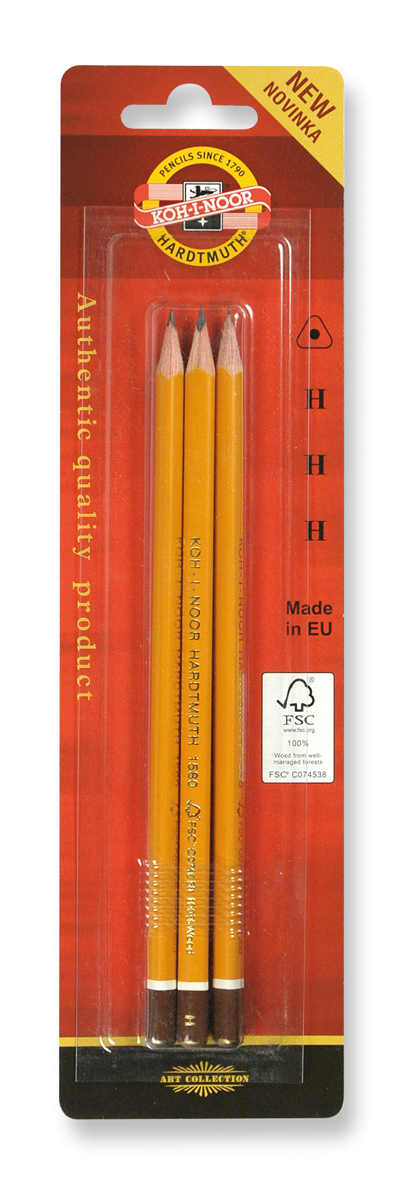 Graphitstifte ergonomisch, FSC 100% -   Gradation  H -  im 3er Blister