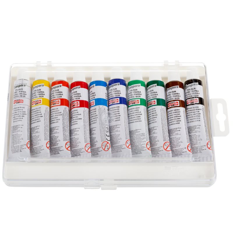 Temperafarben 10er Set  - 10 x16 ml /Tube  -  Kunststoff  Eurokasten