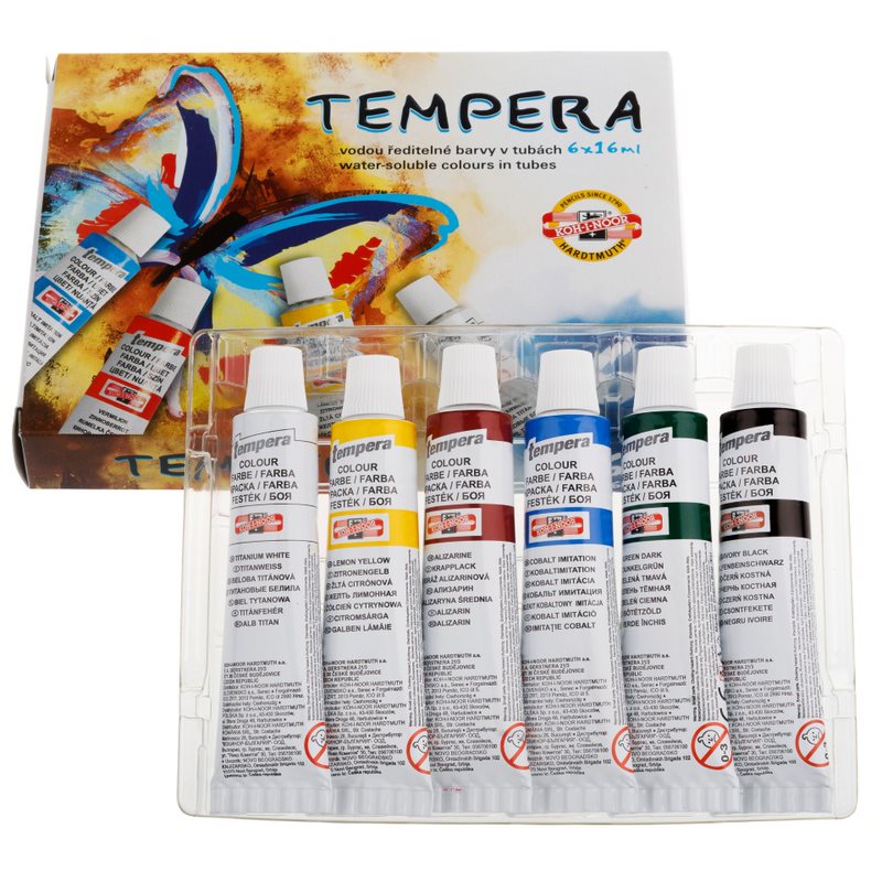 Temperafarben 6er Set  Grundsortiment  - 6 x 16 ml / Tube 