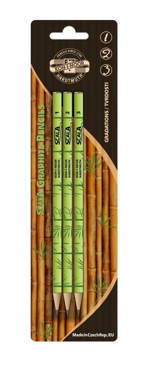 Bleistifte &quot; Bambus &quot; H&#228;rtegrad 1,2,3 / B,HB,H - 3er Pack, im Blister
