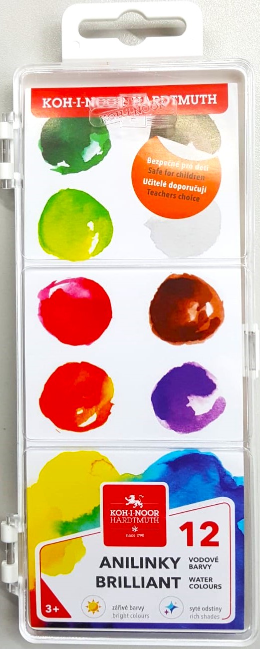 Farbkasten-  12er  Aquarell- Brilliant Wasserfarben 22,5 mm  / Kunststoffkasten