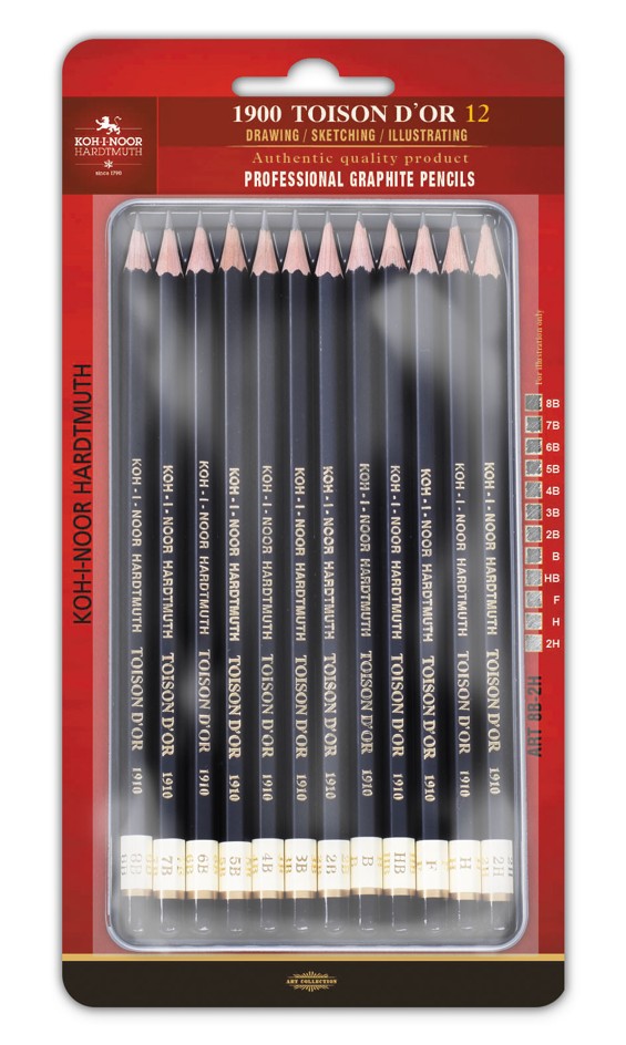 Graphitstifte 12er Set  &quot;Toison D&#39;Or ART&quot; - Gradation 8B - 2H, im Metalletui