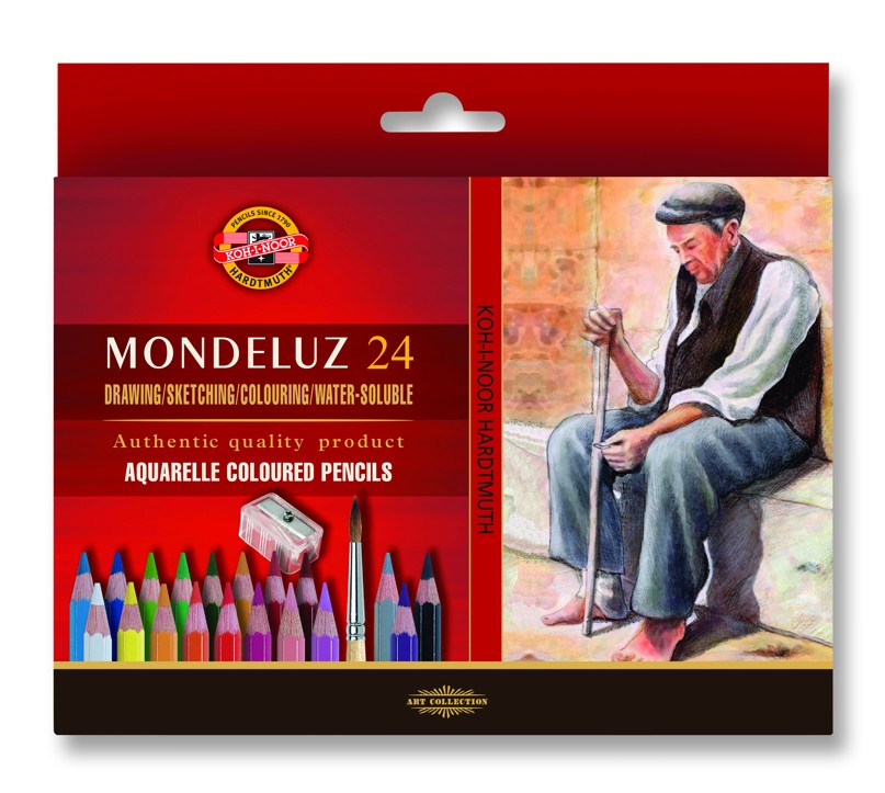 Aquarell- K&#252;nstlerfarbstifte  24er Set + Anspitzer und Pinsel