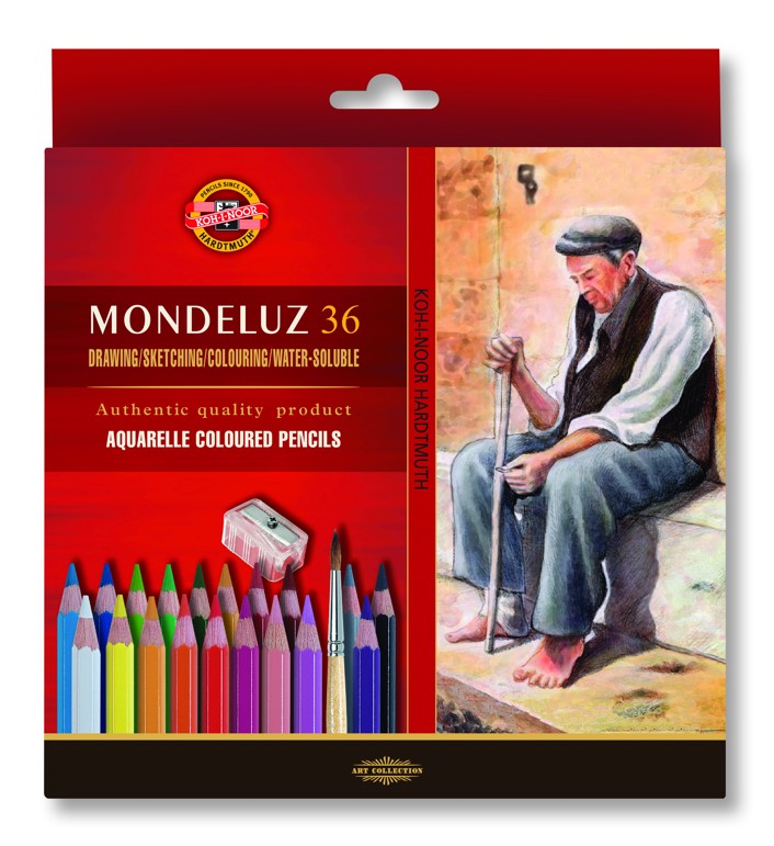 Aquarell- K&#252;nstlerfarbstifte  36er Set + Anspitzer und Pinsel