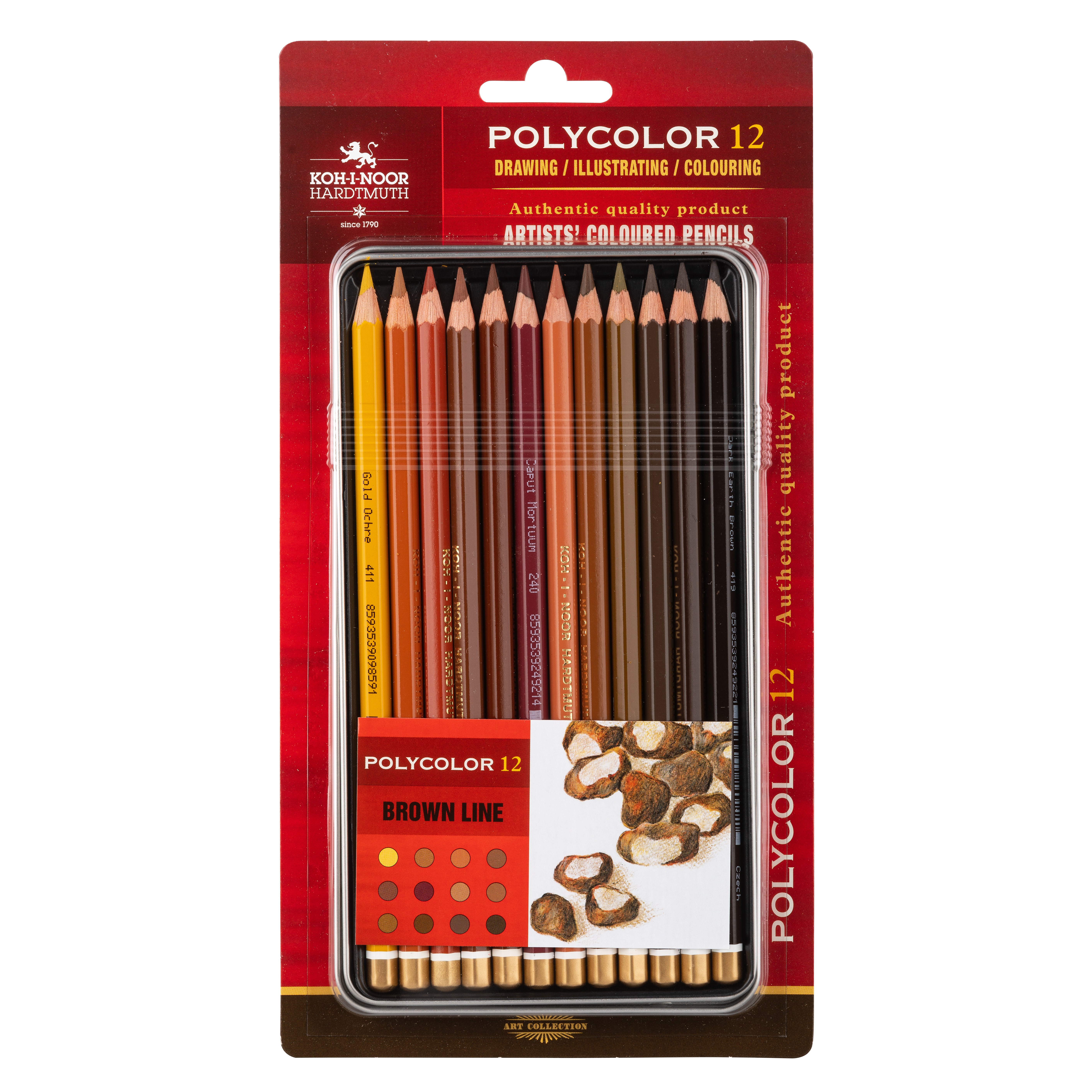 Polycolor- K&#252;nstlerfarbstifte  12er Set &quot; Braune Serie &quot; im Metalletui / Blister