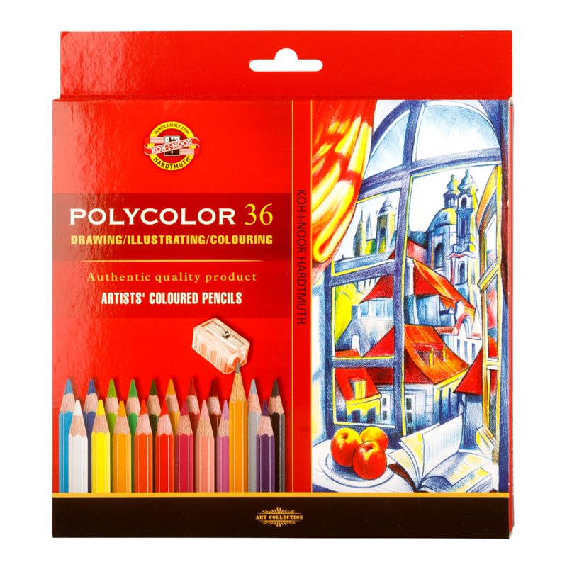 Polycolor- K&#252;nstlerfarbstifte 36er Pack inklusive   Anspitzer u. 2 Graphitstifte