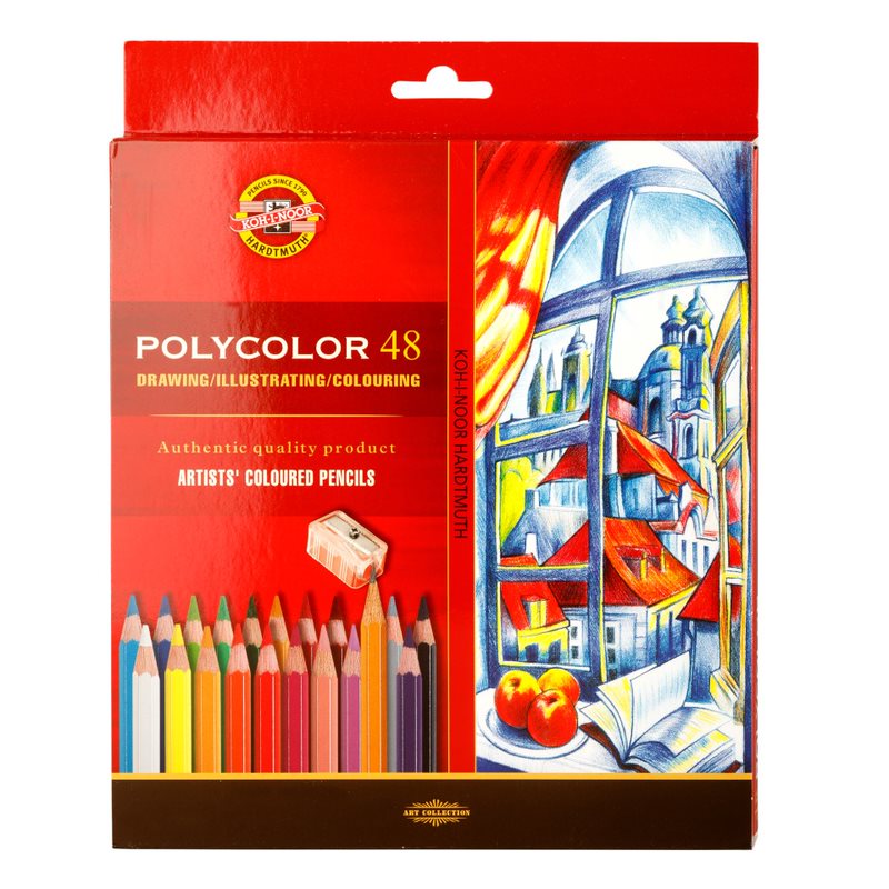 Polycolor- K&#252;nstlerfarbstifte 48er Pack inklusive   Anspitzer u. 2 Graphitstifte