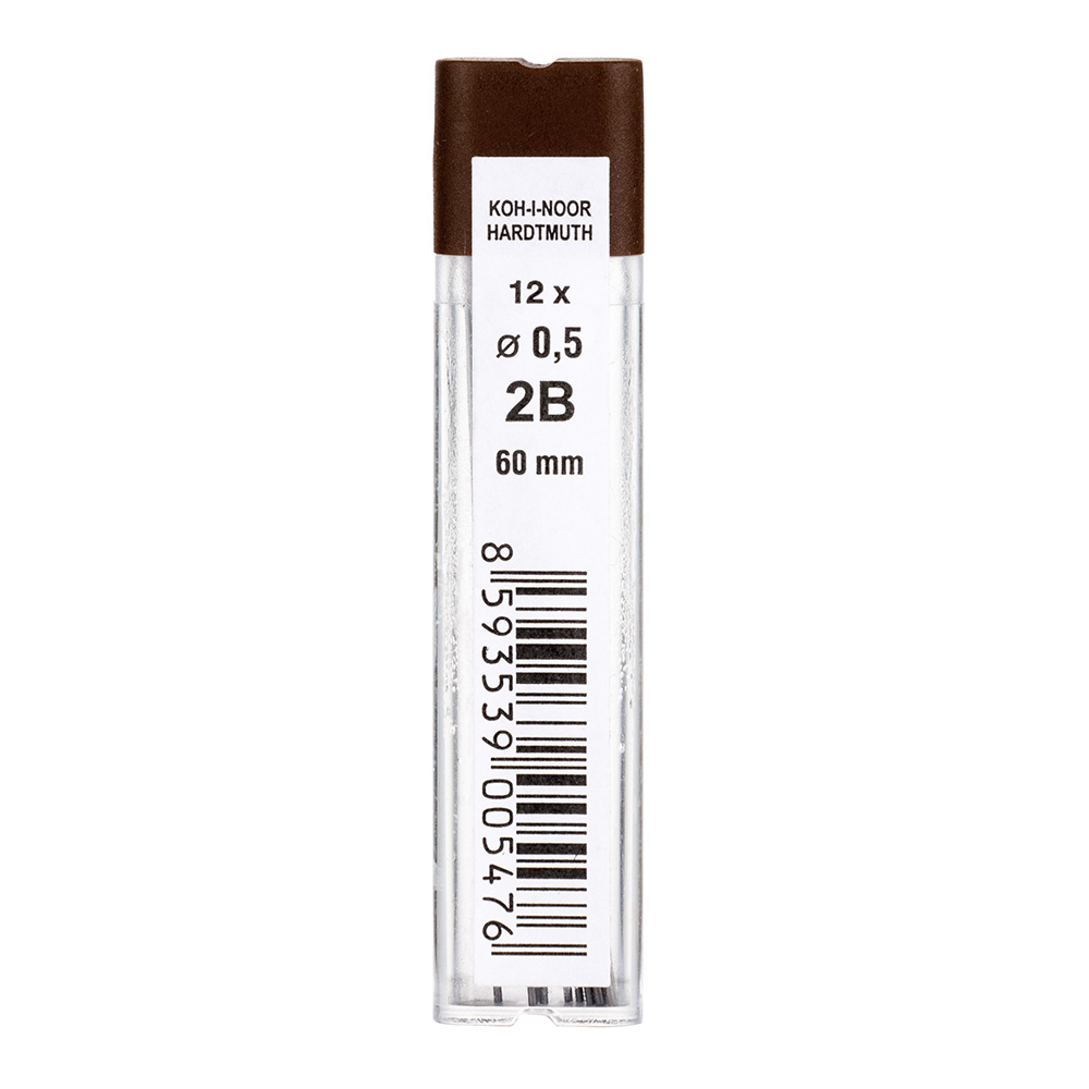 Minen -  0,5  x 60 mm Feinminen f&#252;r Druckbleistifte  - Gradation 2B - im 12er Pack