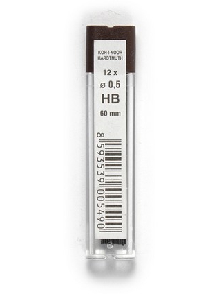 Minen -  0,5 x 60 mm Feinminen fuer Druckbleistifte - Gradation HB -  im 12er Pack
