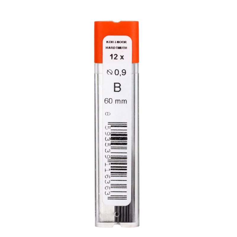 Minen -  0,9 x 60  mm Feinminen fuer Druckbleistifte -  Gradation  B - im 12er Pack