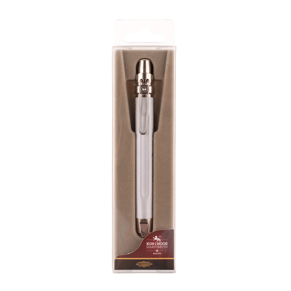 Druckbleistift 6 x 80 mm Mine - Grau / Silber -  mit Minenspitzer und Clip , im  Etui  &gt; 6PK &lt;