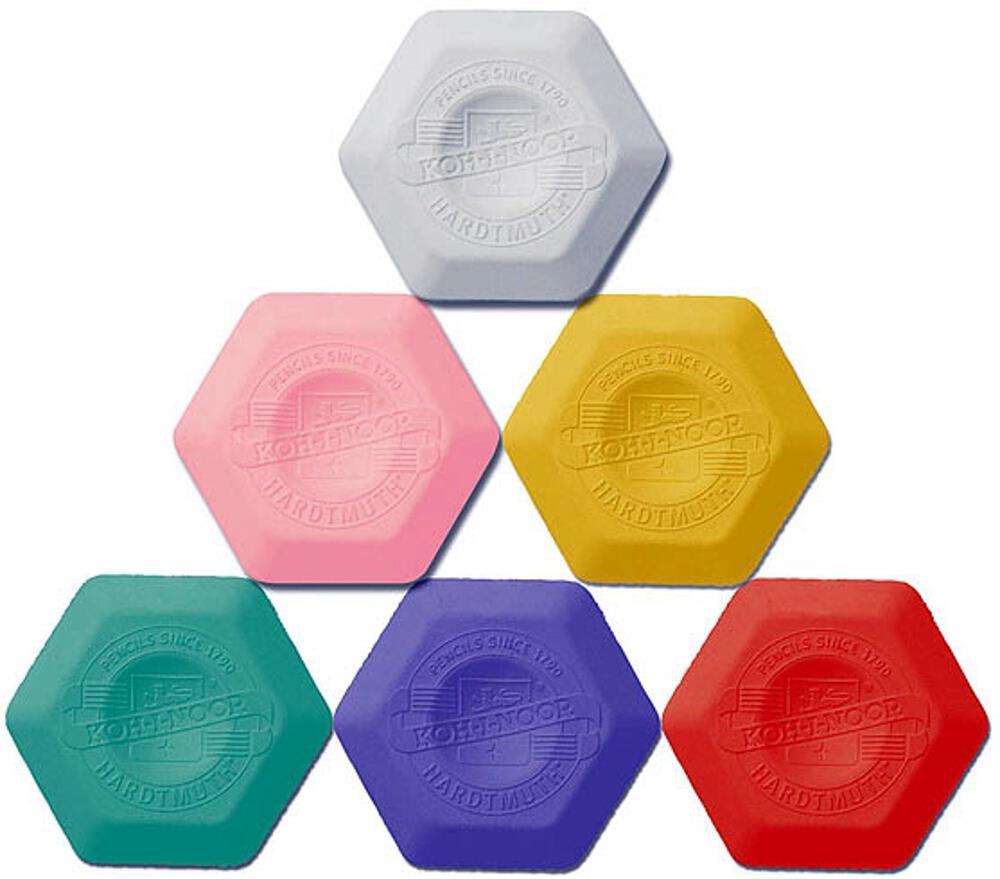 Radiergummi-  &quot; Thermoplast &quot; Hexagon- Form/ farblich sortiert ,  im 24er Pack