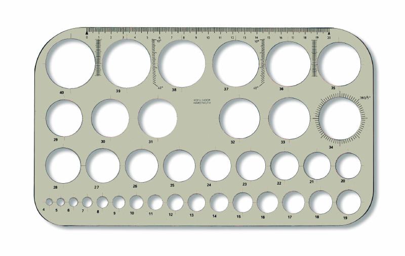 Schablone - Lochkreisschablone 4 - 40 mm/ 20cm Lineal - rauchfarbig